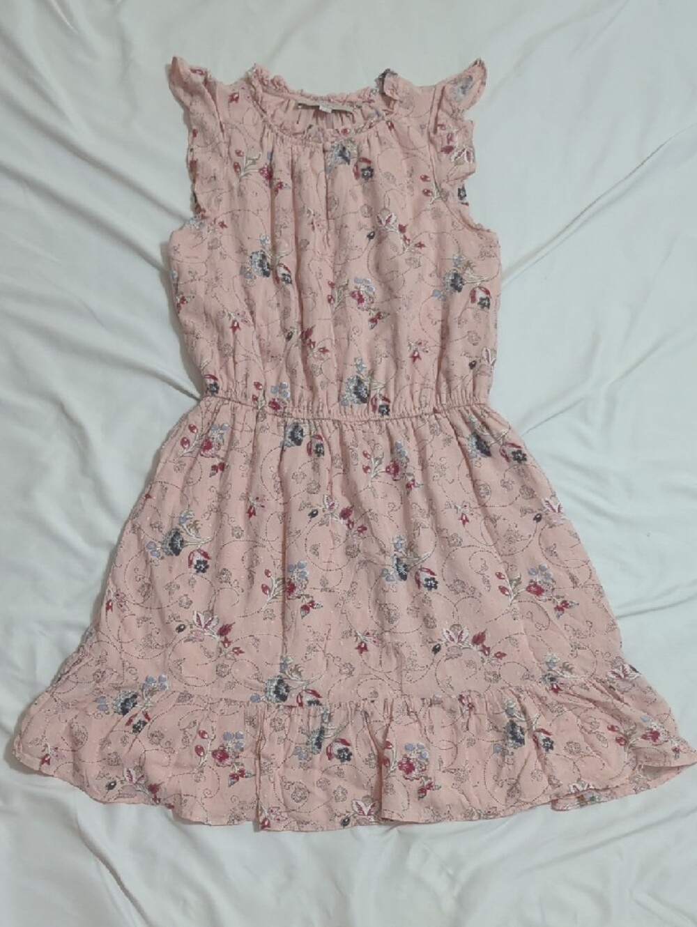 LOFT Floral Clip Dot Flounce Dress, Color Blush Whisper Pink Size S - Picture 3 of 16